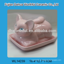 2016 nova chegada rosa prato de manteiga cerâmica em fox fox bonito